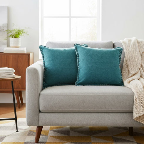 Set of Two 20" Green Cotton Throw Pillows