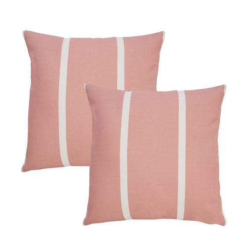 Set of Two 20" Pink And Off White Striped Recycled Poly Linen Throw Pillows