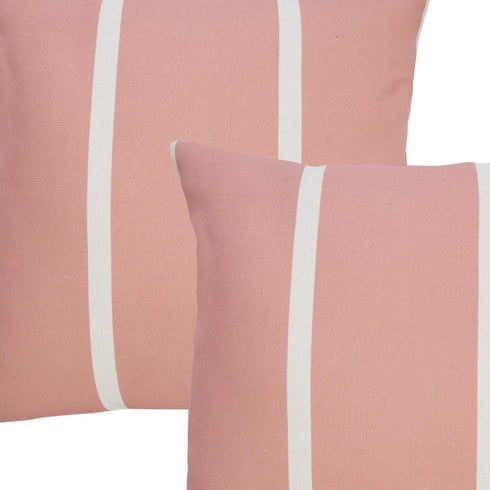 Set of Two 20" Pink And Off White Striped Recycled Poly Linen Throw Pillows
