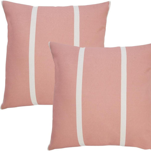 Set of Two 20" Pink And Off White Striped Recycled Poly Linen Throw Pillows