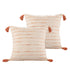 Set of Two 20" Beige And Orange Striped Cotton Blend Throw Pillows with Tassels