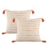 Set of Two 20" Beige And Orange Striped Cotton Blend Throw Pillows with Tassels