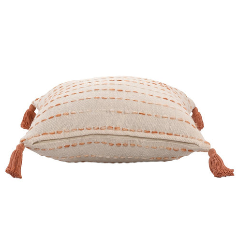 Set of Two 20" Beige And Orange Striped Cotton Blend Throw Pillows with Tassels