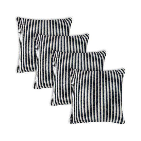 Set of Four 22" Blue And White Striped Cotton Throw Pillows