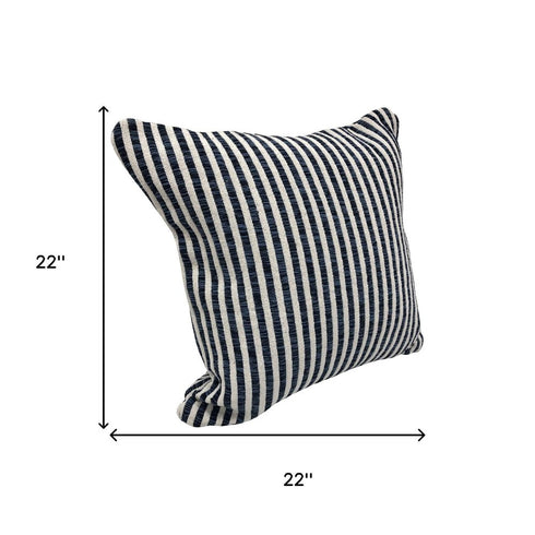 Set of Four 22" Blue And White Striped Cotton Throw Pillows