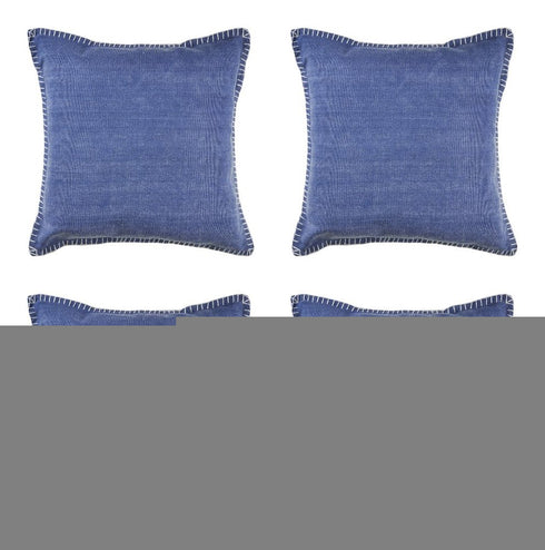 Set of Four 24" Blue Cotton Throw Pillows