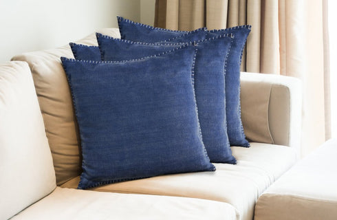 Set of Four 24" Blue Cotton Throw Pillows