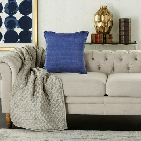 Set of Four 24" Blue Cotton Throw Pillows
