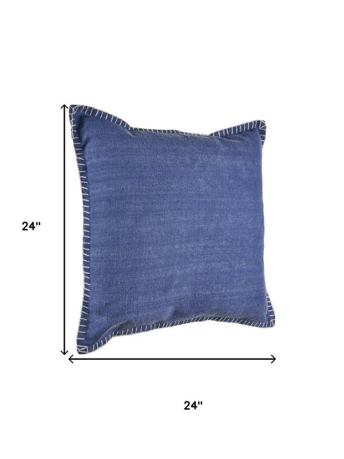 Set of Four 24" Blue Cotton Throw Pillows