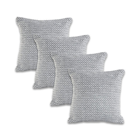 Set of Four 18" Gray And White Geometric Cotton Throw Pillows