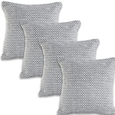 Set of Four 18" Gray And White Geometric Cotton Throw Pillows