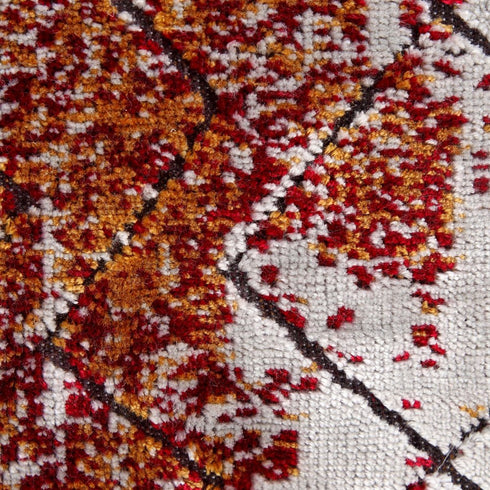 18" Red And Silver Abstract Geometric Viscose Throw Pillow Cover with Tassels