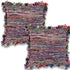 Set of Two 18" Red Pink And Indigo Floor Striped Rayon Throw Pillow Covers
