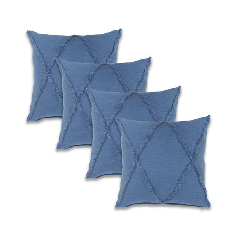 Set of Four 18" Denim Blue Diamond Cotton Throw Pillow Covers