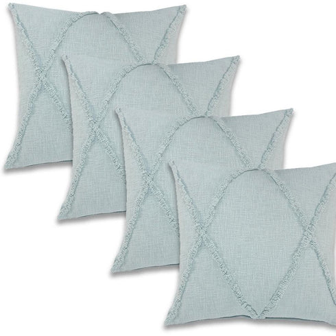Set of Four 18" Pale Aqua Diamond Cotton Throw Pillow Covers