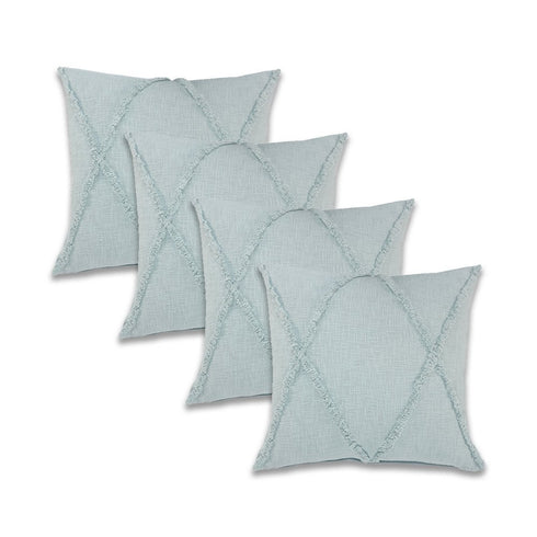 Set of Four 18" Pale Aqua Diamond Cotton Throw Pillow Covers