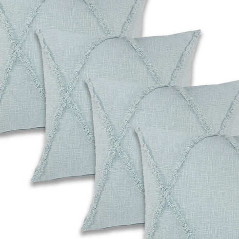 Set of Four 18" Pale Aqua Diamond Cotton Throw Pillow Covers