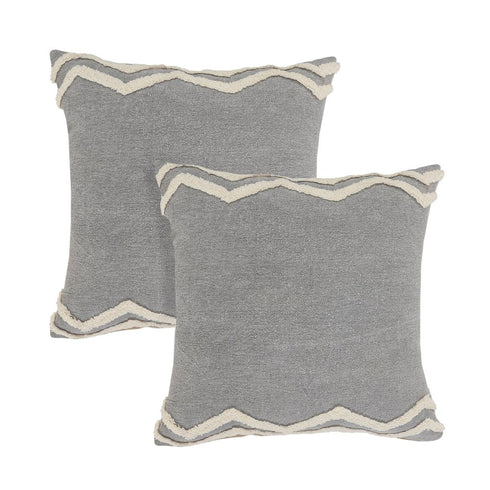 Set of Two 20" Off White And Gray Geometric Cotton Throw Pillows with Tufts