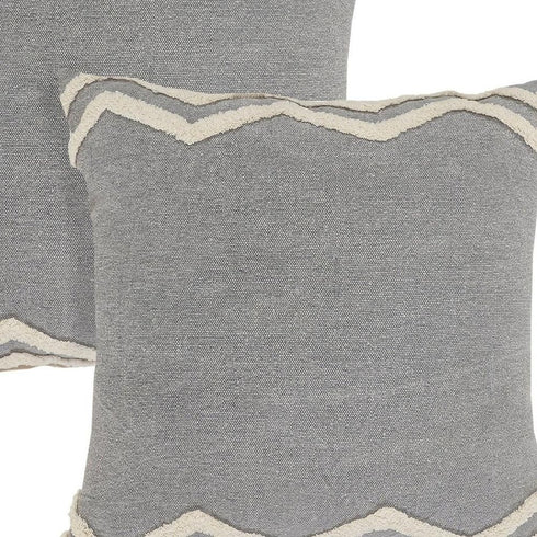 Set of Two 20" Off White And Gray Geometric Cotton Throw Pillows with Tufts