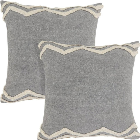 Set of Two 20" Off White And Gray Geometric Cotton Throw Pillows with Tufts