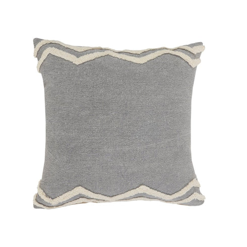 Set of Two 20" Off White And Gray Geometric Cotton Throw Pillows with Tufts