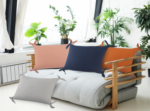Set of Two 16" X 24" Orange Lumbar Cotton Throw Pillows