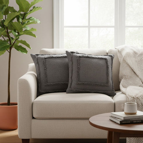 Set of Two 20" Dark Gray Geometric Cotton Throw Pillows