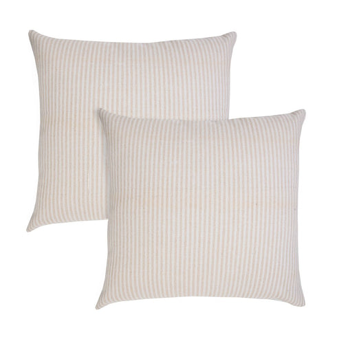 Set of Two 20" Beige And Natural Striped Cotton Throw Pillows