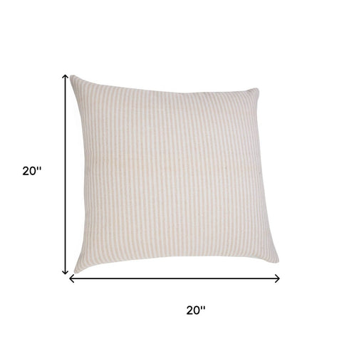 Set of Two 20" Beige And Natural Striped Cotton Throw Pillows