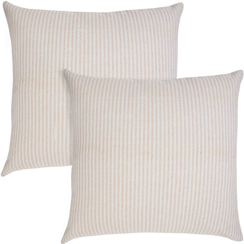 Set of Two 20" Beige And Natural Striped Cotton Throw Pillows