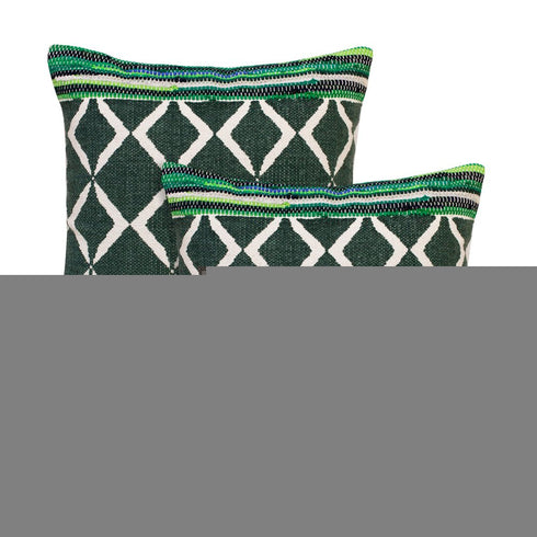 Set of Two 20" Green And Ivory Geometric Cotton Blend Throw Pillows