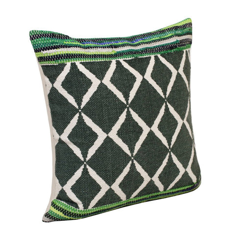 Set of Two 20" Green And Ivory Geometric Cotton Blend Throw Pillows