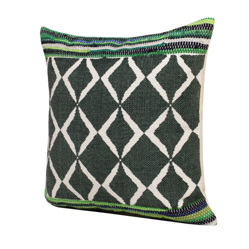 Set of Two 20" Green And Ivory Geometric Cotton Blend Throw Pillows