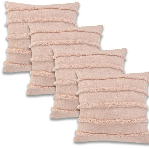 Set of Four 20" Blush And Pearl Striped Cotton Throw Pillows