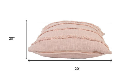 Set of Four 20" Blush And Pearl Striped Cotton Throw Pillows
