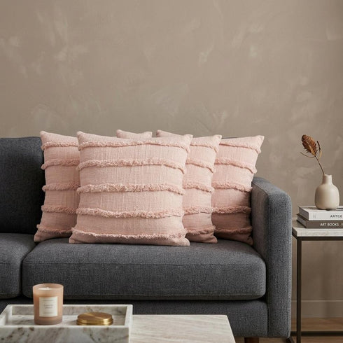 Set of Four 20" Blush And Pearl Striped Cotton Throw Pillows