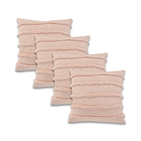 Set of Four 20" Blush And Pearl Striped Cotton Throw Pillows