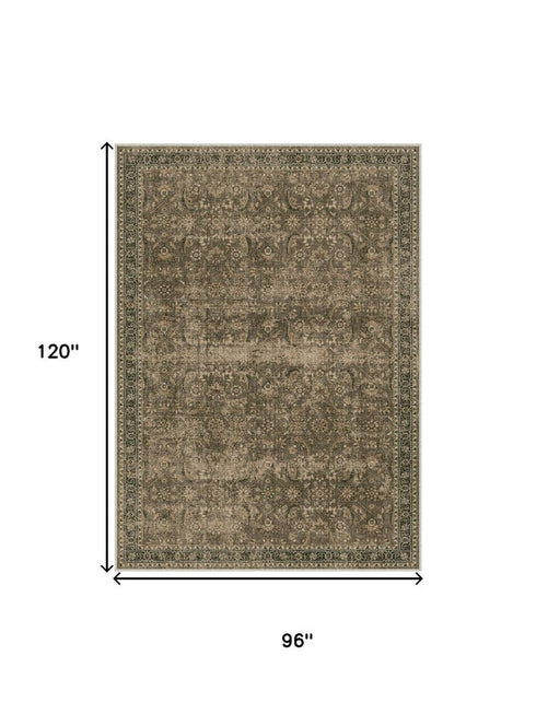 8' X 10' Brown And Beige Floral Medallion Washable Area Rug