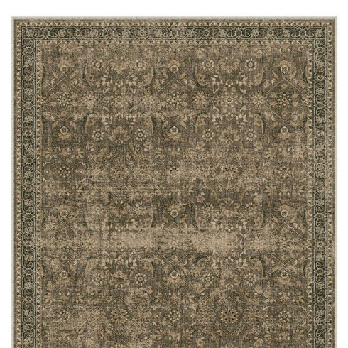 8' X 10' Brown And Beige Floral Medallion Washable Area Rug