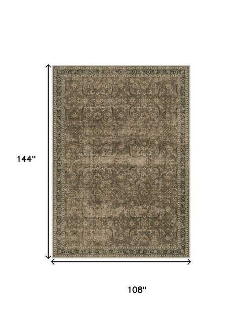 8' X 10' Brown And Beige Floral Medallion Washable Area Rug