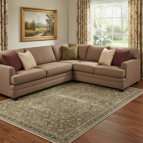 8' X 10' Brown And Beige Floral Medallion Washable Area Rug