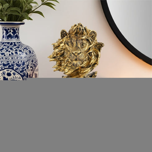 13" Antiqued Gold Resin Lion Hand Painted Tabletop Sculpture