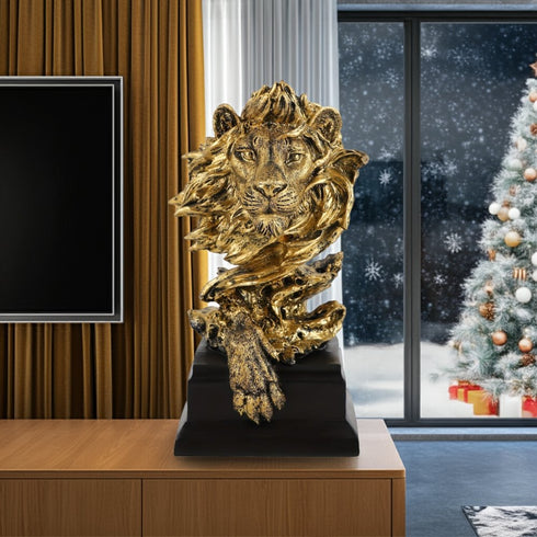 13" Antiqued Gold Resin Lion Hand Painted Tabletop Sculpture