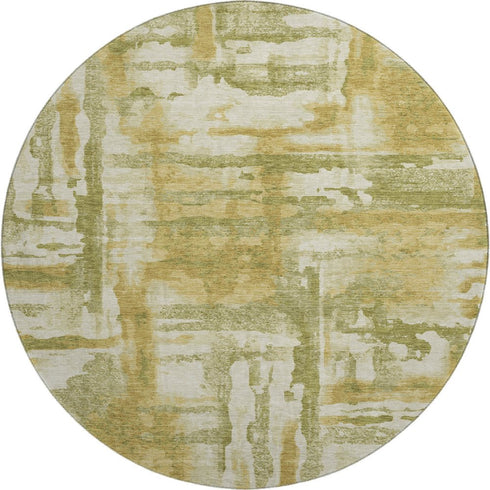 8' Sage And Ivory Abstract Washable Round Rug With UV Protection