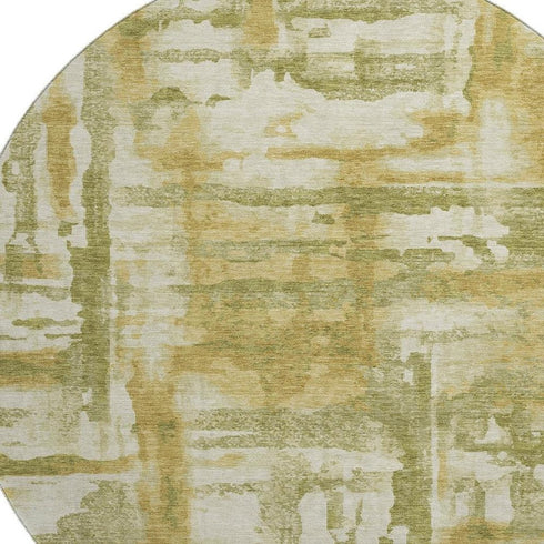 8' Sage And Ivory Abstract Washable Round Rug With UV Protection