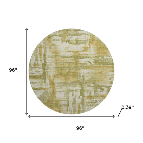 8' Sage And Ivory Abstract Washable Round Rug With UV Protection