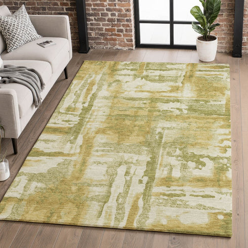 9' X 12' Sage And Ivory Abstract Washable Area Rug With UV Protection