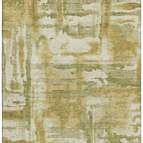 9' X 12' Sage And Ivory Abstract Washable Area Rug With UV Protection