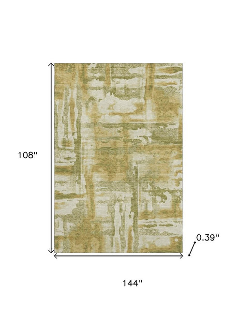 9' X 12' Sage And Ivory Abstract Washable Area Rug With UV Protection