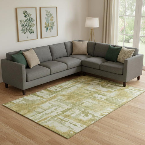 9' X 12' Sage And Ivory Abstract Washable Area Rug With UV Protection